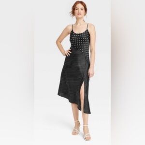 a new day Black Polka Dot High-Low Slip Dress